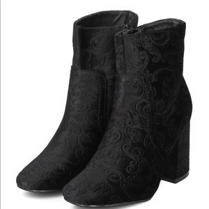 Velour Embellished Velvet Block Heel ankle Bootie